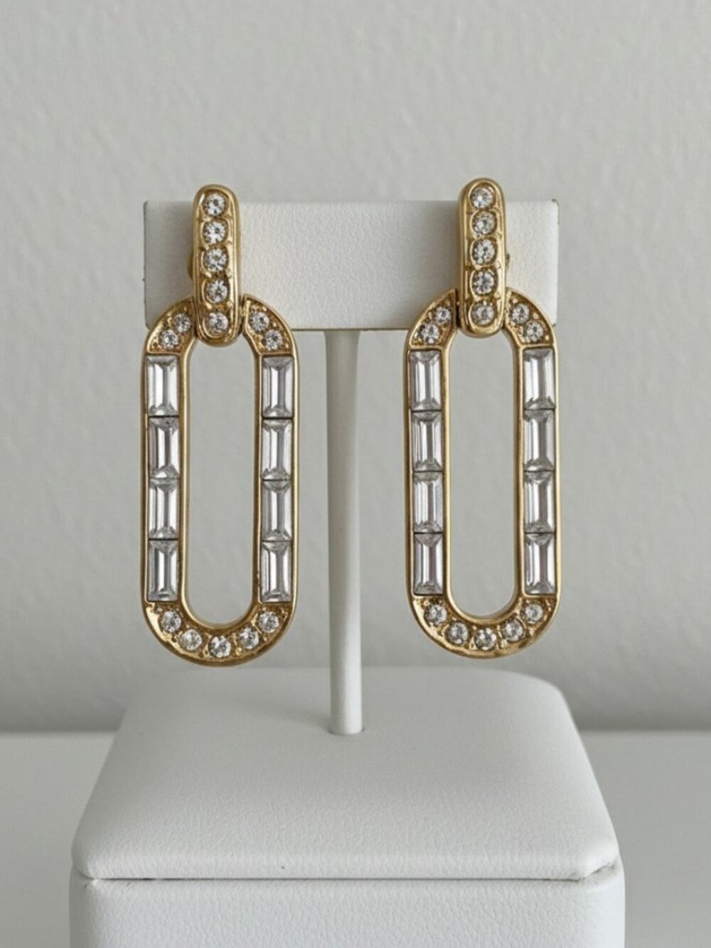 Chunky Gold and Rhinestone Necklace and Pierced Earring Set - Picture 4 of 7